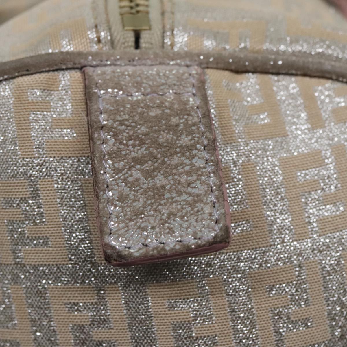FENDI Zucchino Canvas Hand Bag Silver Beige Gold 92437