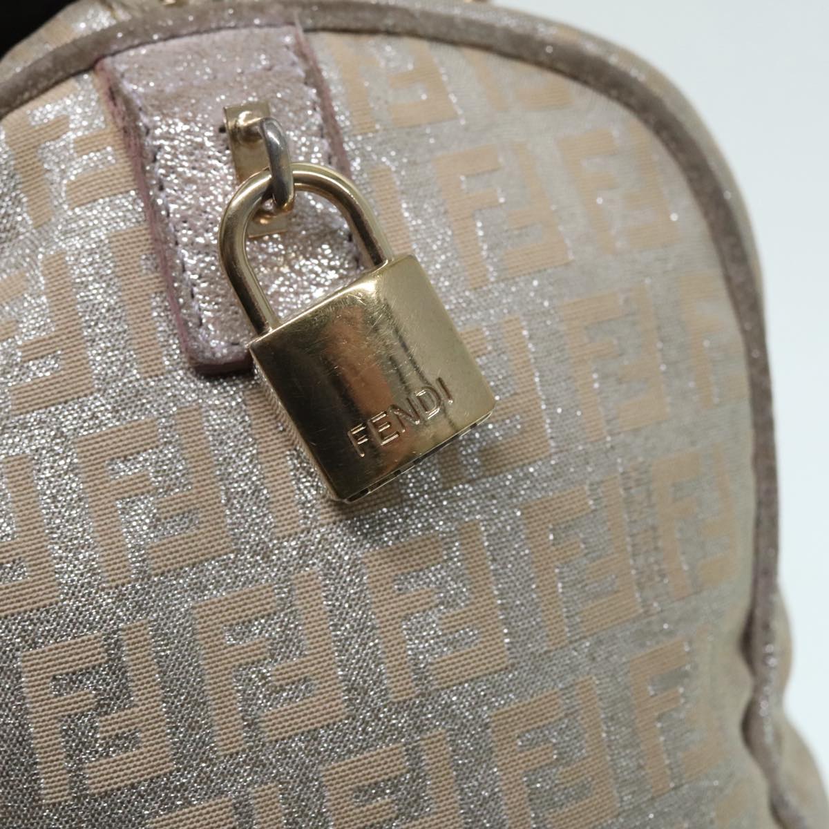 FENDI Zucchino Canvas Hand Bag Silver Beige Gold 92437
