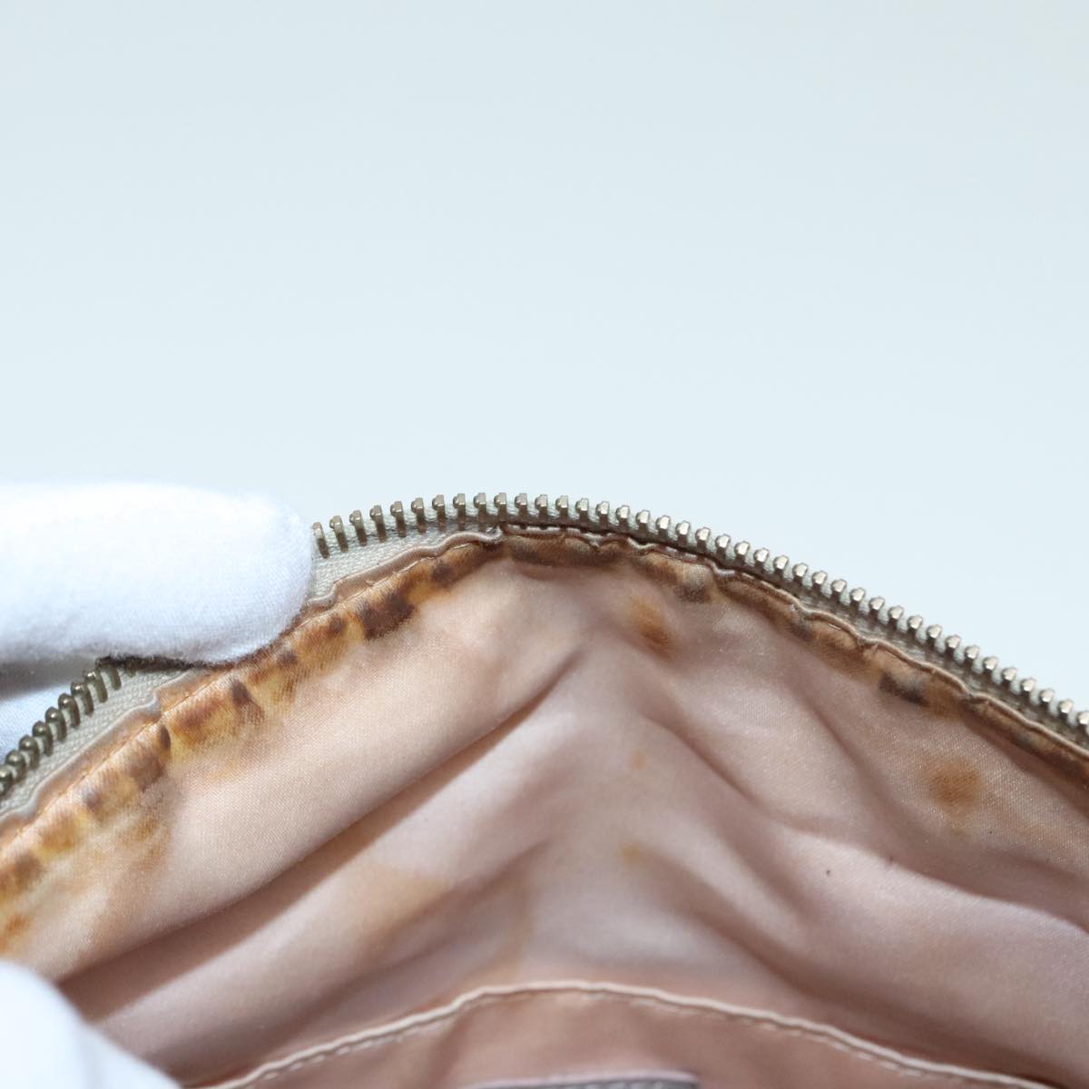 FENDI Zucchino Canvas Hand Bag Silver Beige Gold 92437