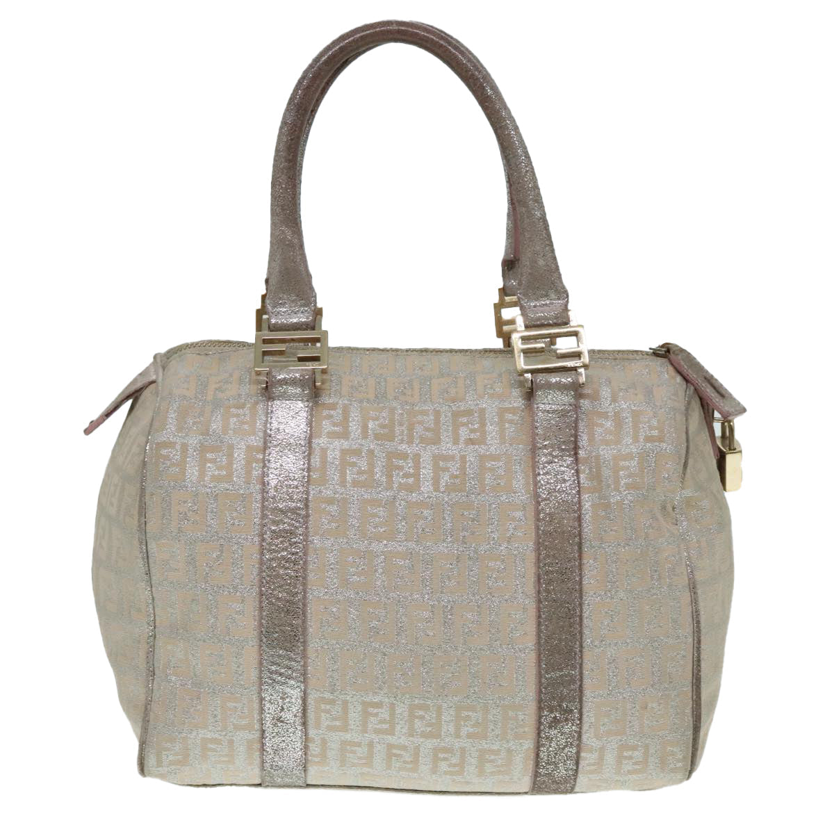 FENDI Zucchino Canvas Hand Bag Silver Beige Gold 92437