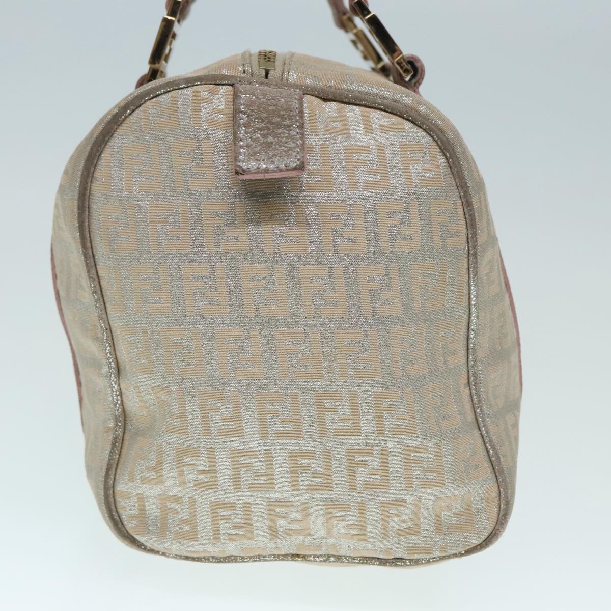 FENDI Zucchino Canvas Hand Bag Silver Beige Gold 92437