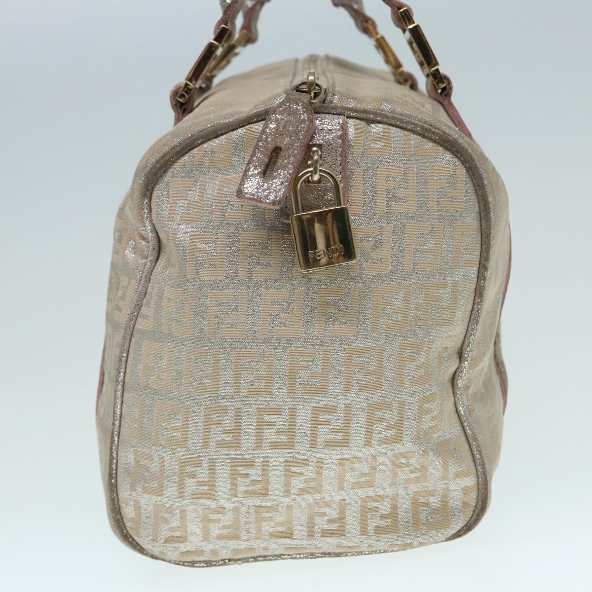 FENDI Zucchino Canvas Hand Bag Silver Beige Gold 92437