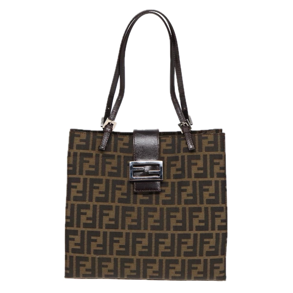 FENDI Zucca Canvas Mamma Tote Bag Brown Black Silver 92515