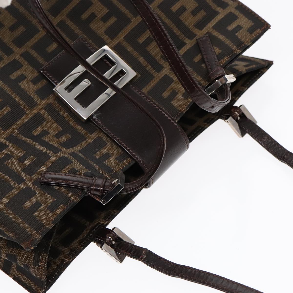 FENDI Zucca Canvas Mamma Tote Bag Brown Black Silver 92515