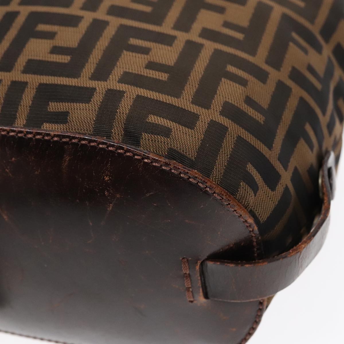 FENDI Zucca Canvas Hand Bag Brown Black Silver 92553