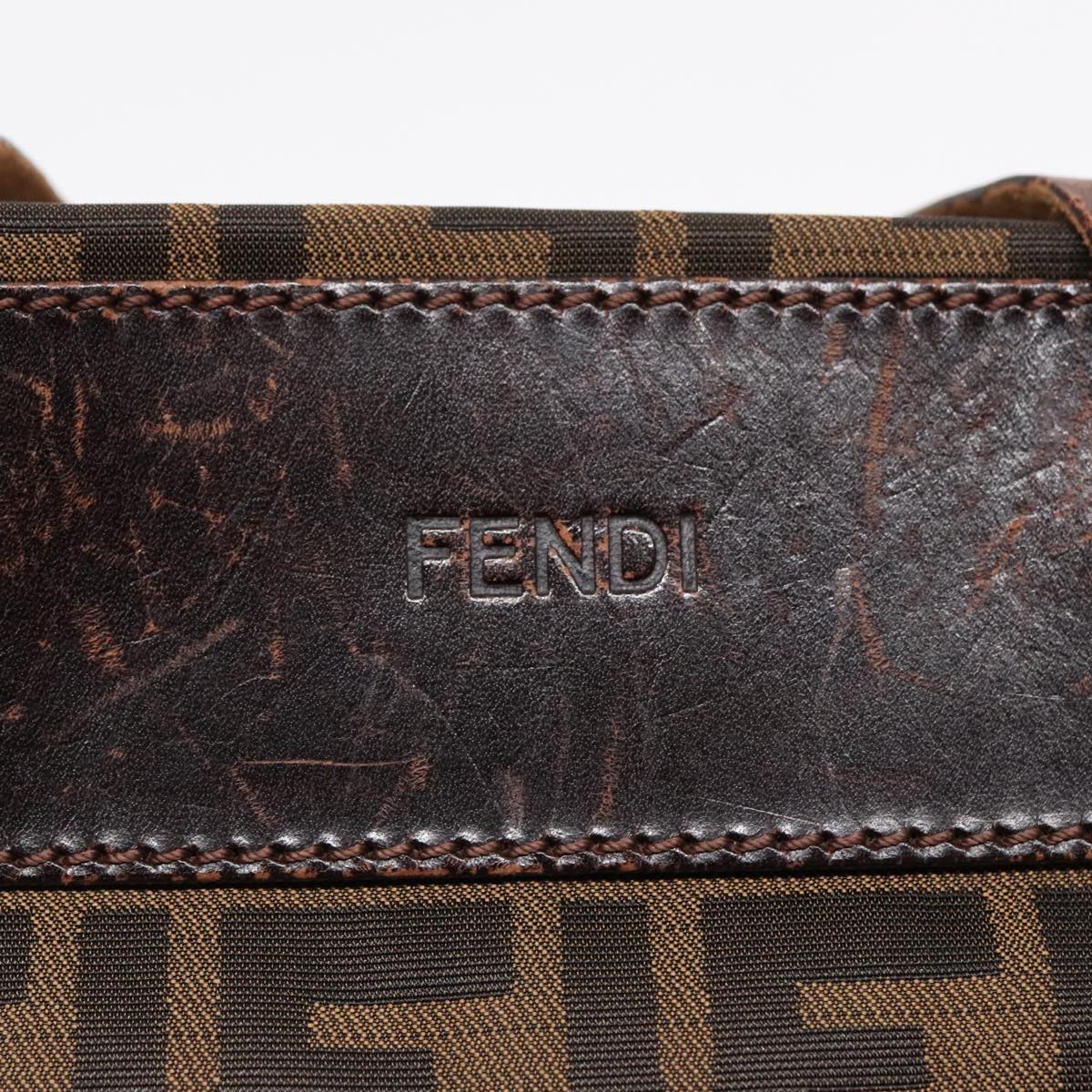 FENDI Zucca Canvas Hand Bag Brown Black Silver 92553
