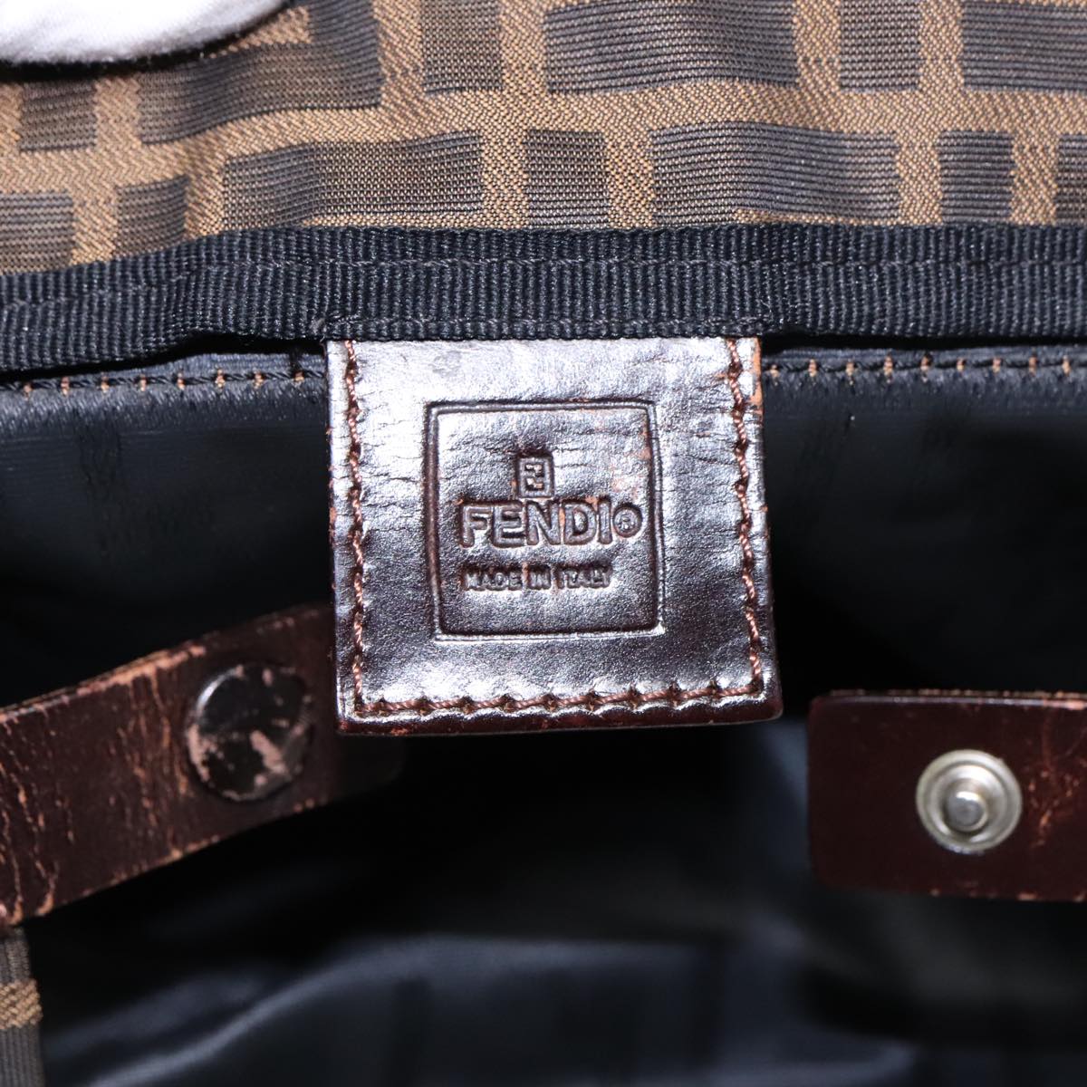 FENDI Zucca Canvas Hand Bag Brown Black Silver 92553