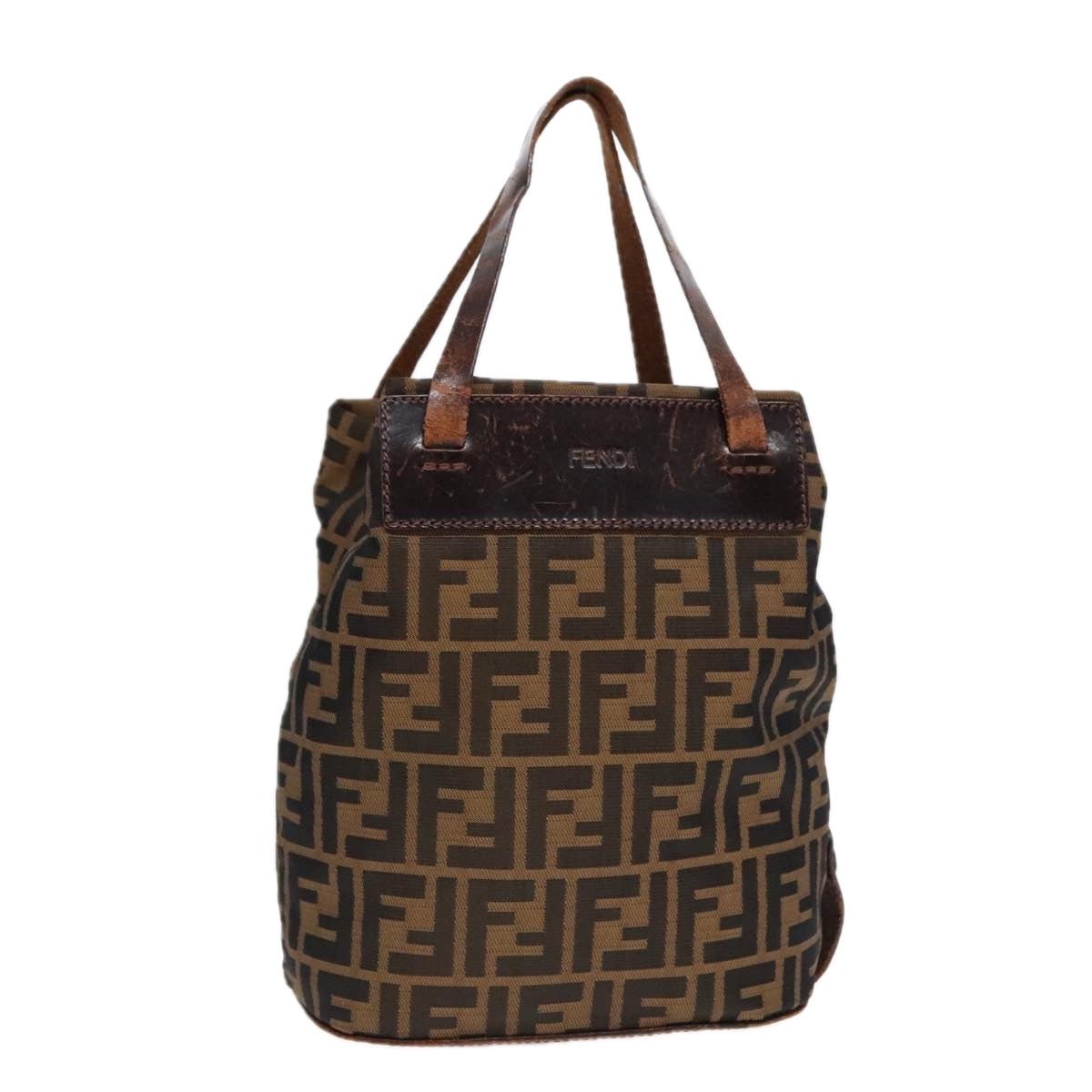 FENDI Zucca Canvas Hand Bag Brown Black Silver 92553