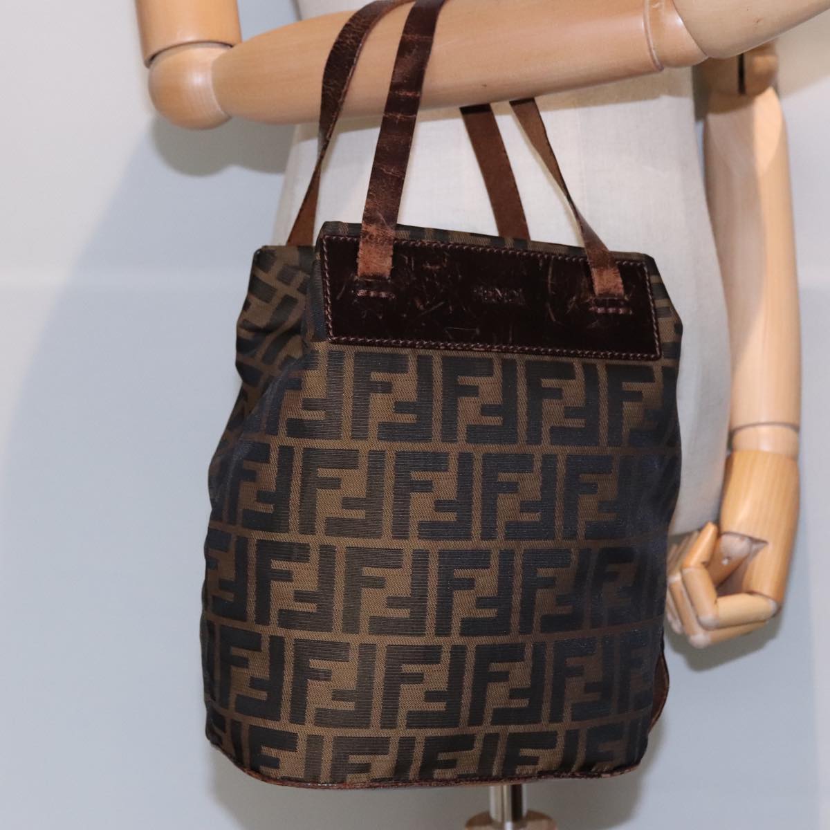 FENDI Zucca Canvas Hand Bag Brown Black Silver 92553