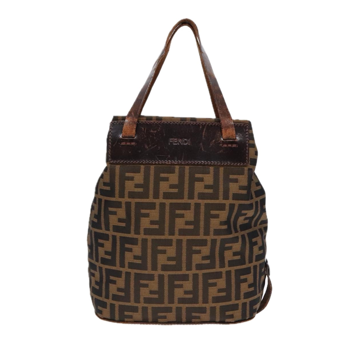 FENDI Zucca Canvas Hand Bag Brown Black Silver 92553