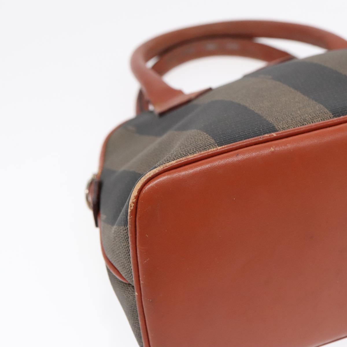 FENDI Pecan Canvas Hand Bag Brown Black Gold 92554