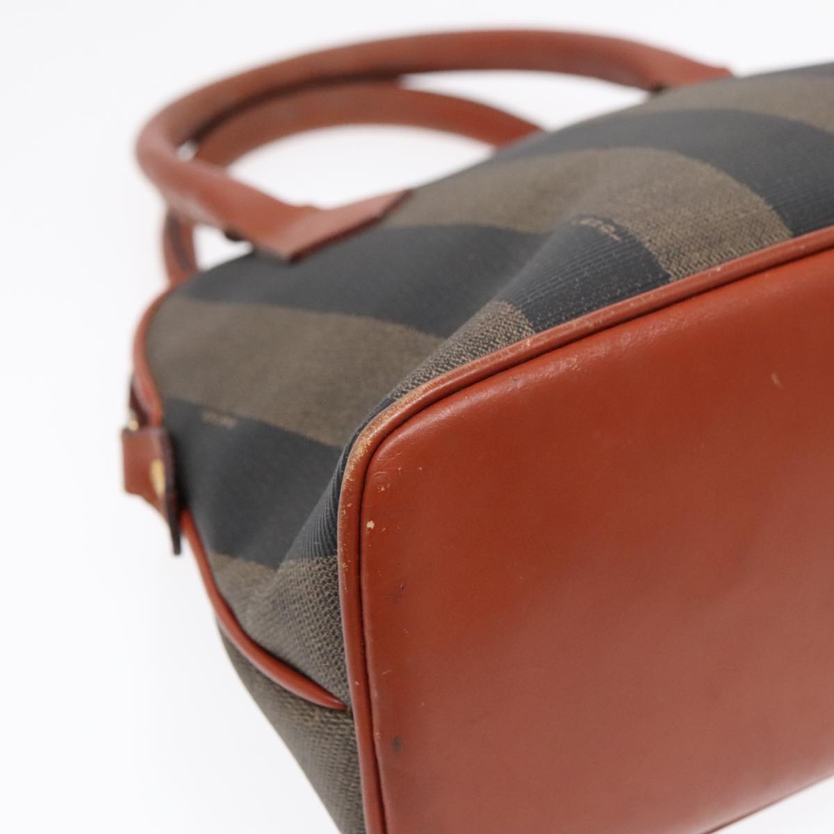 FENDI Pecan Canvas Hand Bag Brown Black Gold 92554