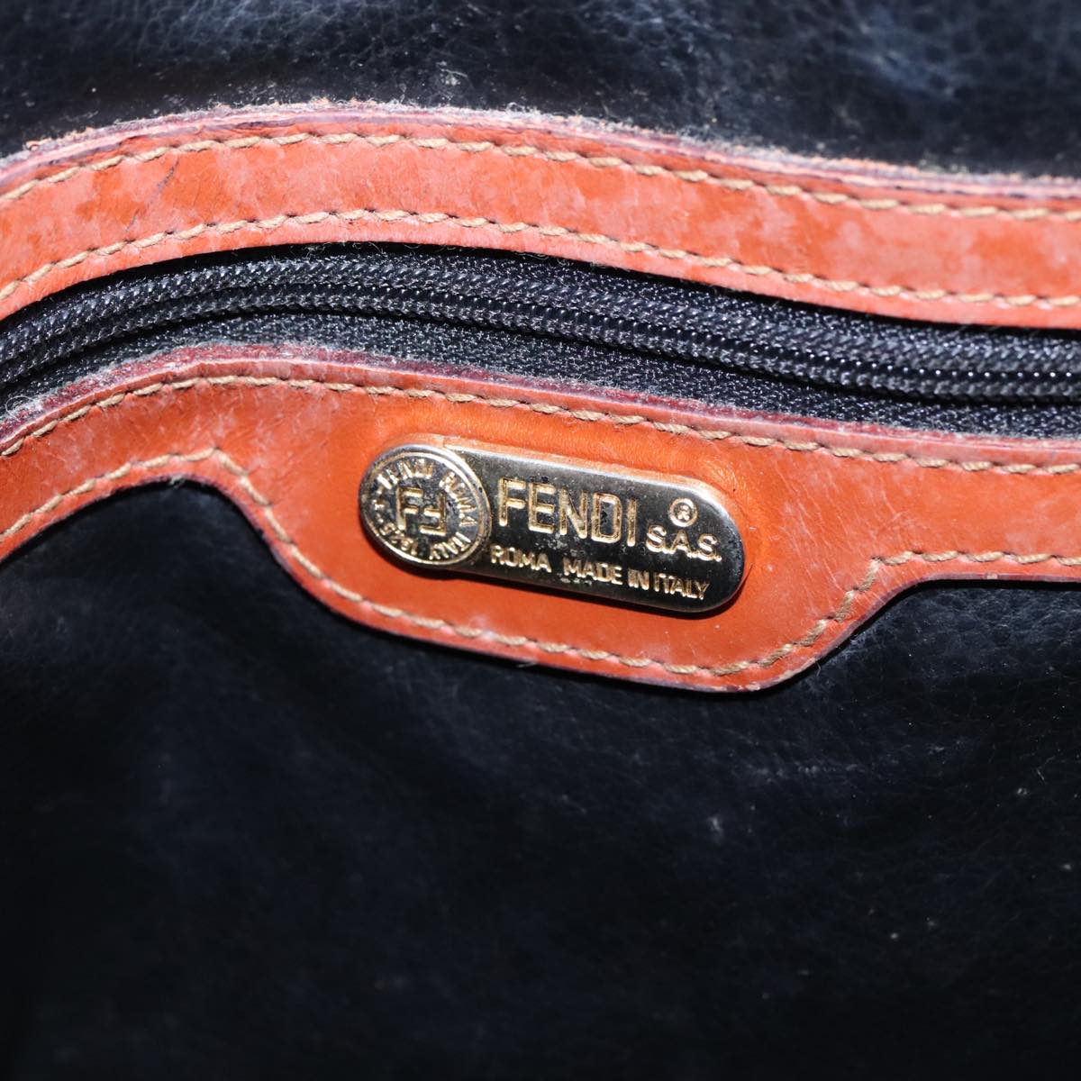FENDI Pecan Canvas Hand Bag Brown Black Gold 92554