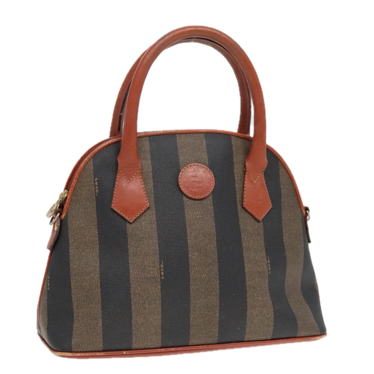 FENDI Pecan Canvas Hand Bag Brown Black Gold 92554