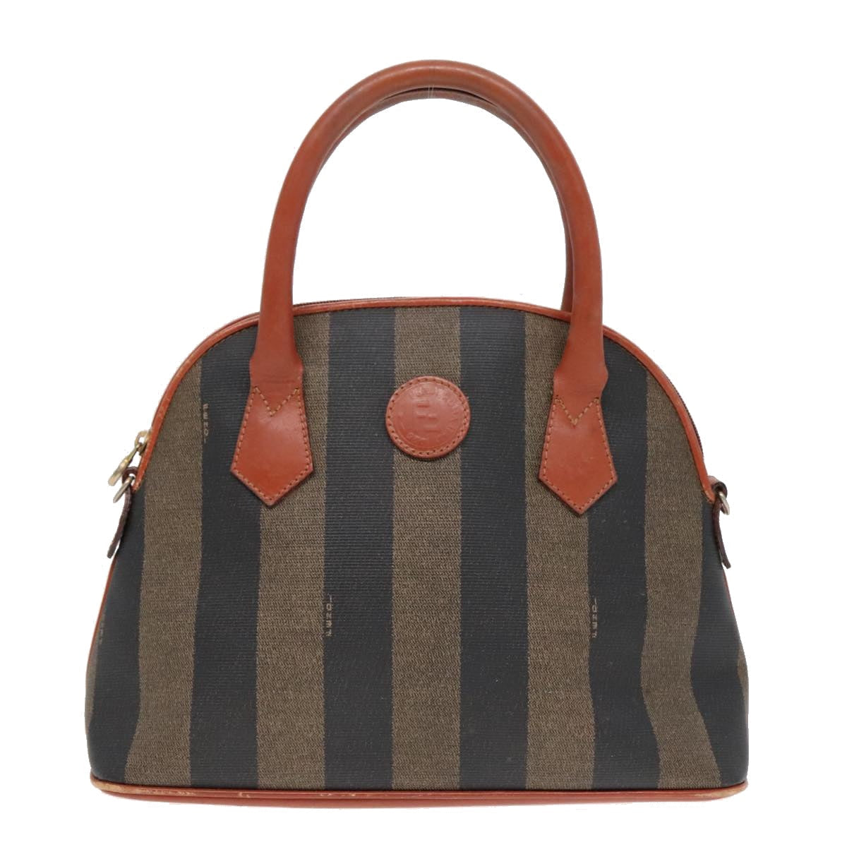 FENDI Pecan Canvas Hand Bag Brown Black Gold 92554