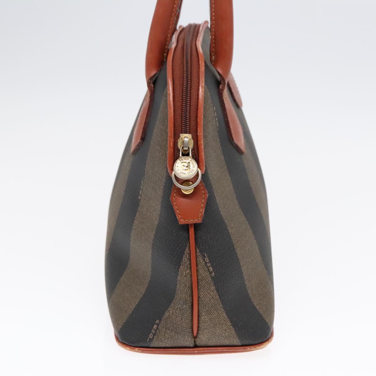 FENDI Pecan Canvas Hand Bag Brown Black Gold 92554