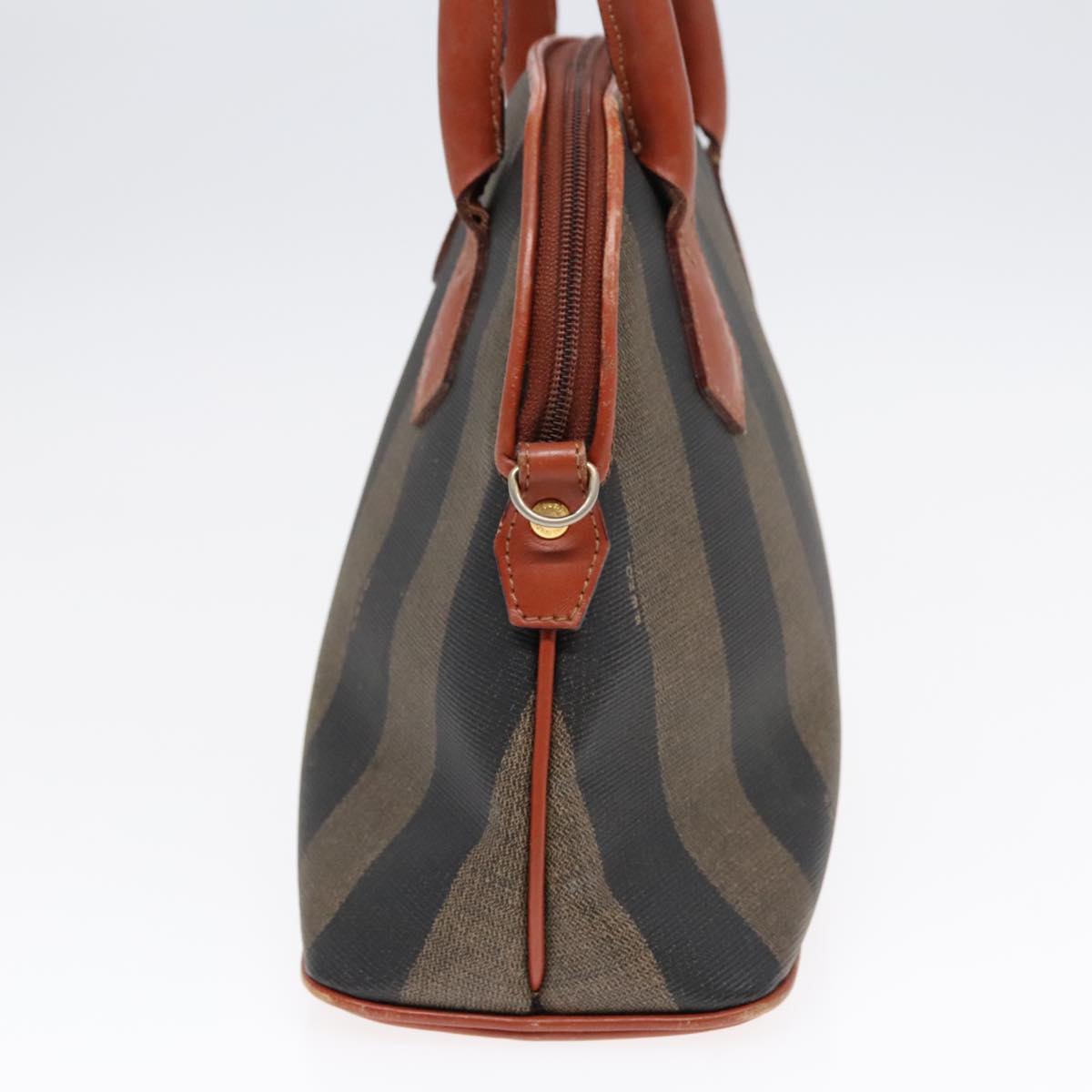 FENDI Pecan Canvas Hand Bag Brown Black Gold 92554
