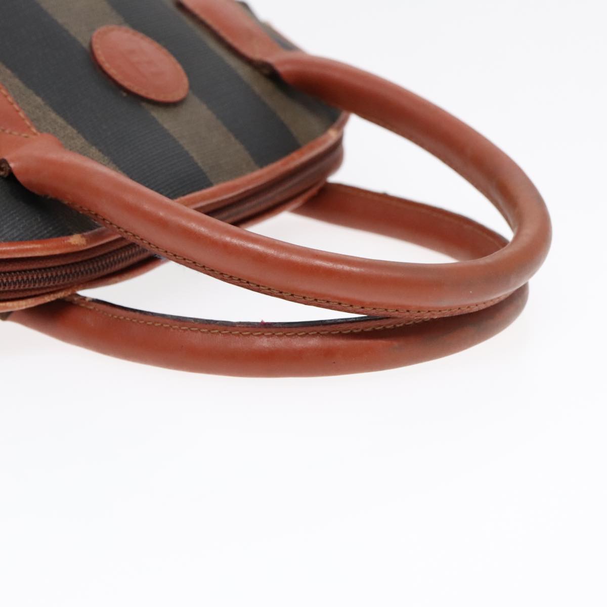 FENDI Pecan Canvas Hand Bag Brown Black Gold 92554