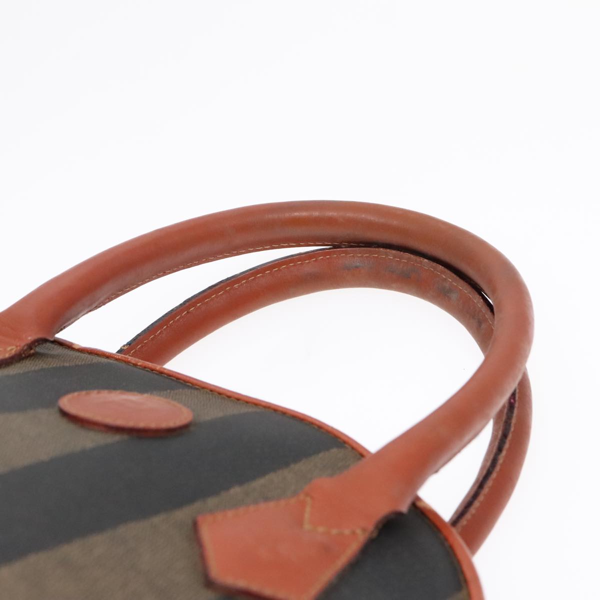 FENDI Pecan Canvas Hand Bag Brown Black Gold 92554