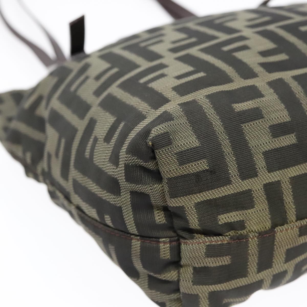 FENDI Hand Bag Zucca Canvas Brown Black Silver 92555