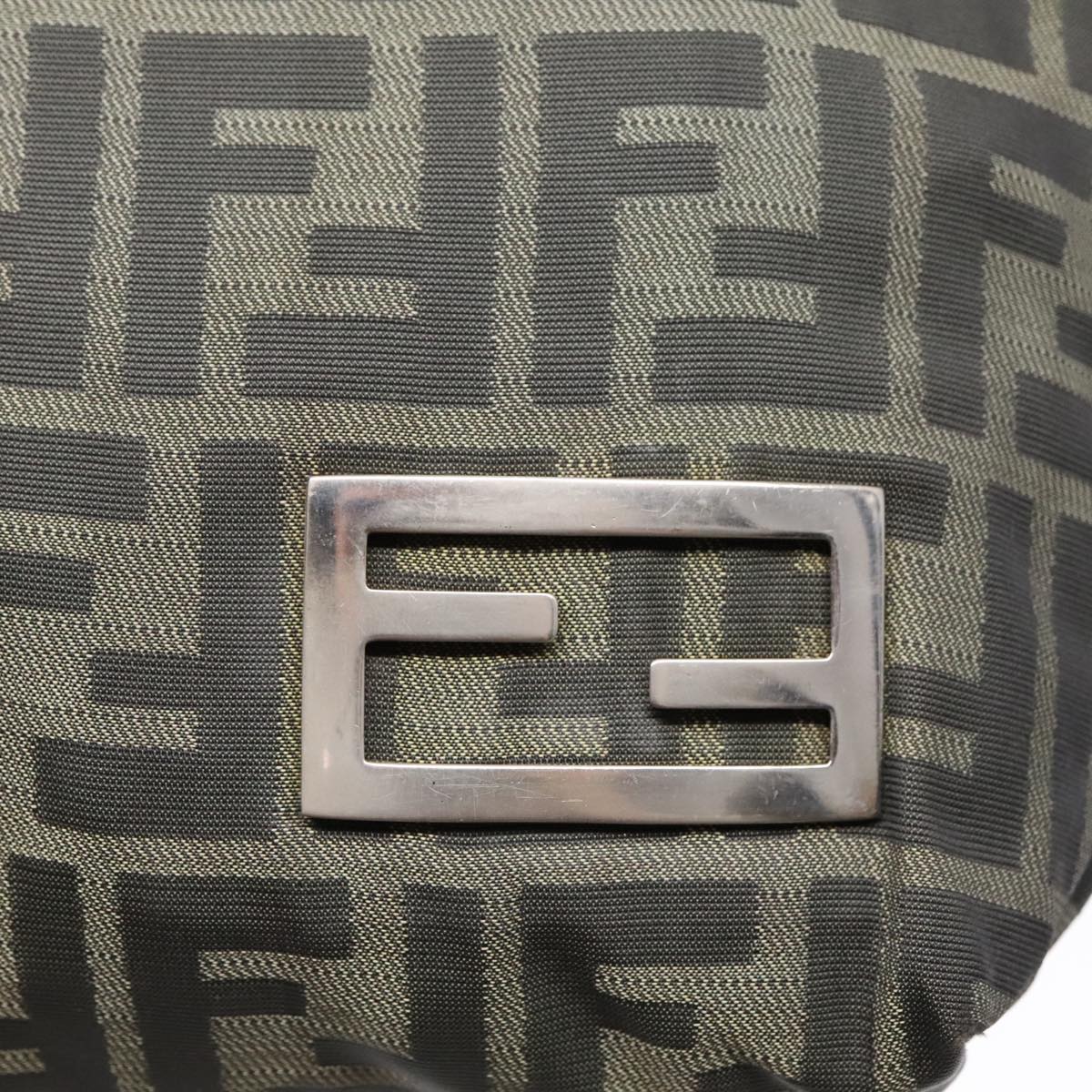 FENDI Hand Bag Zucca Canvas Brown Black Silver 92555