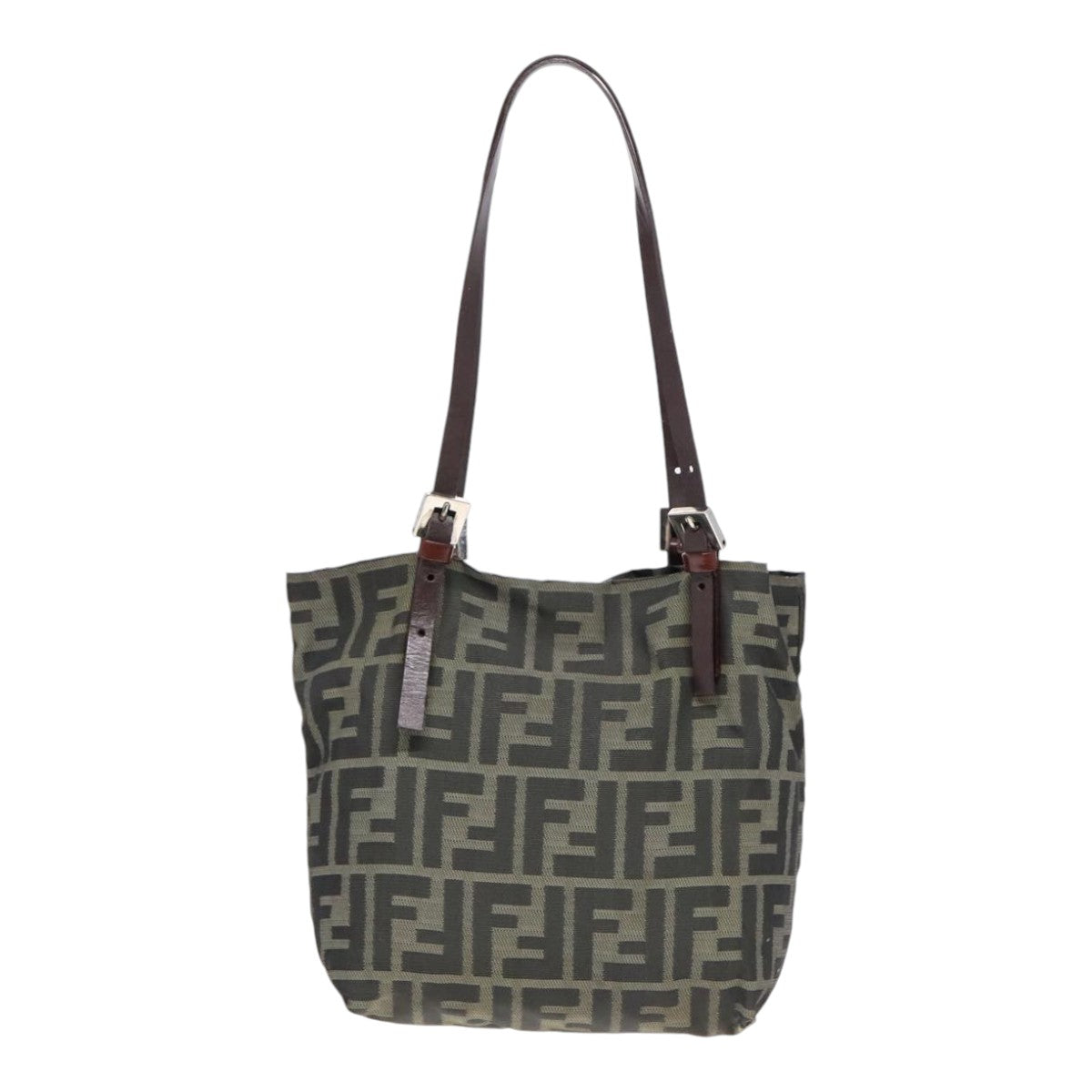 FENDI Hand Bag Zucca Canvas Brown Black Silver 92555