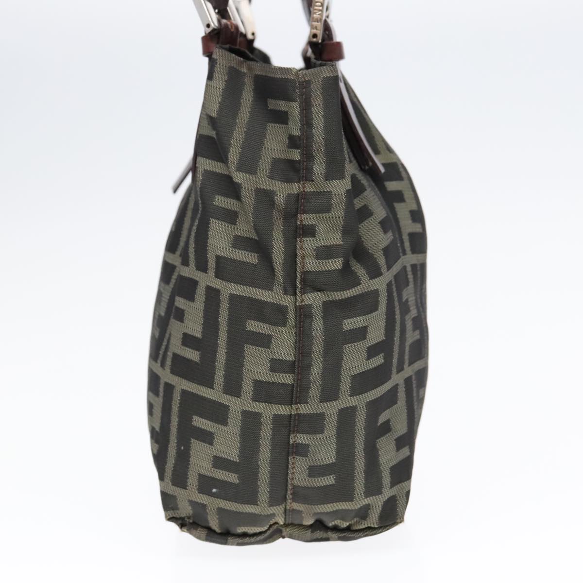 FENDI Hand Bag Zucca Canvas Brown Black Silver 92555