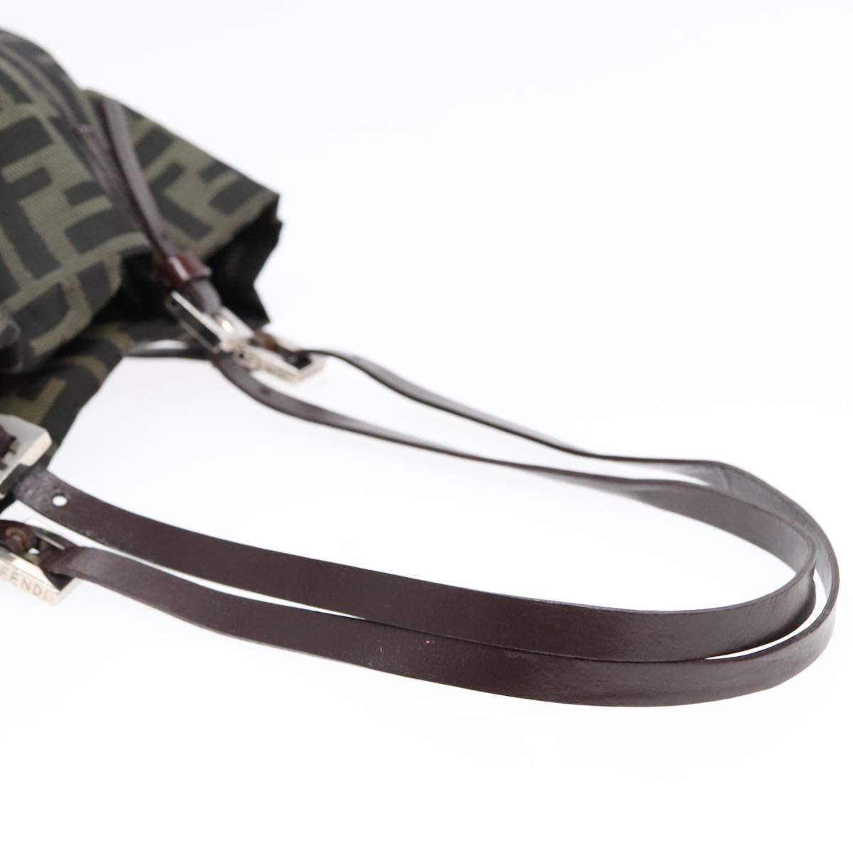 FENDI Hand Bag Zucca Canvas Brown Black Silver 92555