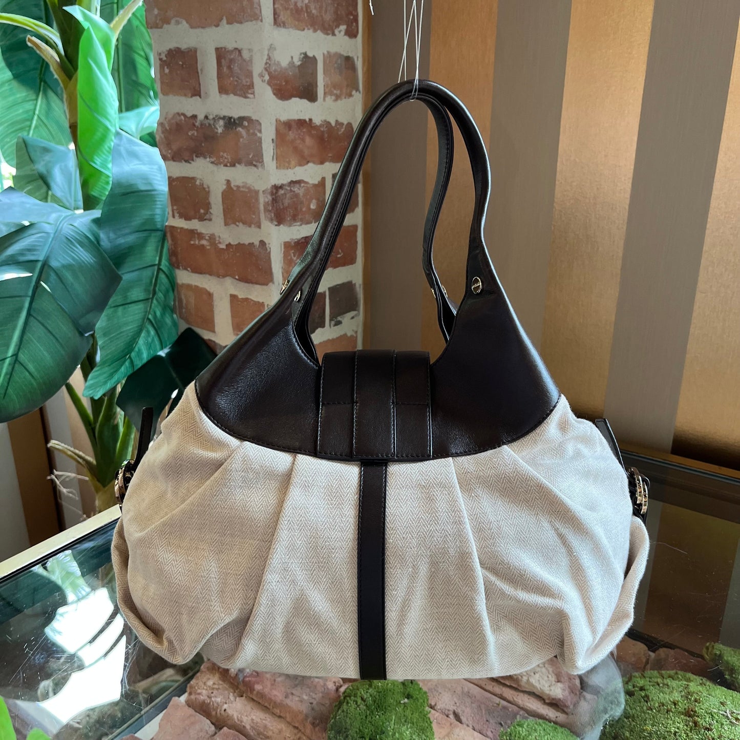 BLVGARI Linen Leather Hobo TS4035