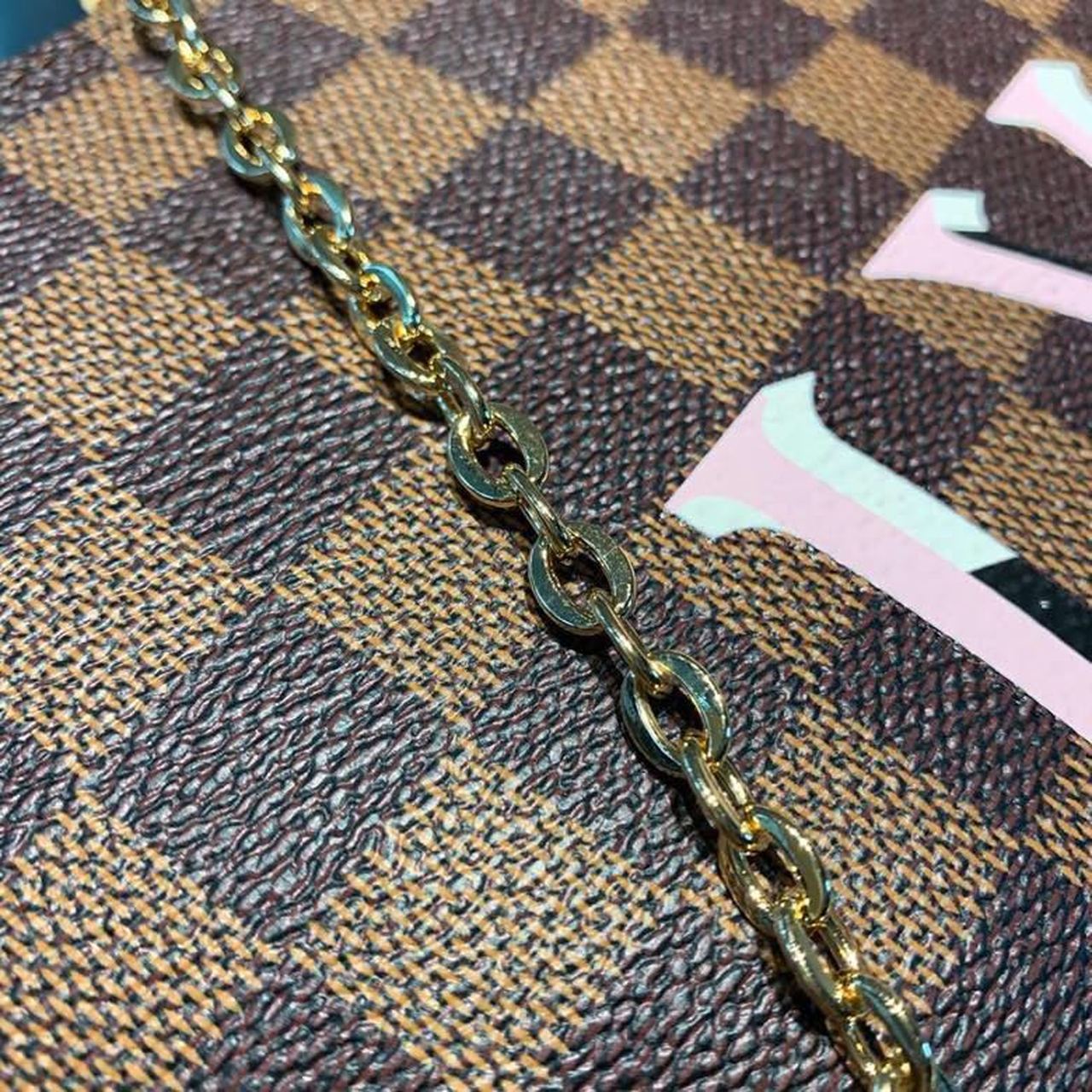 LV Pochette Double Zip Damier Ebene Canvas Rose Ballerine Pink For Women, WomenÃ¢â‚¬â„¢s Bags, Shoulder And Crossbody Bags 7.9in/21cm LV N60254