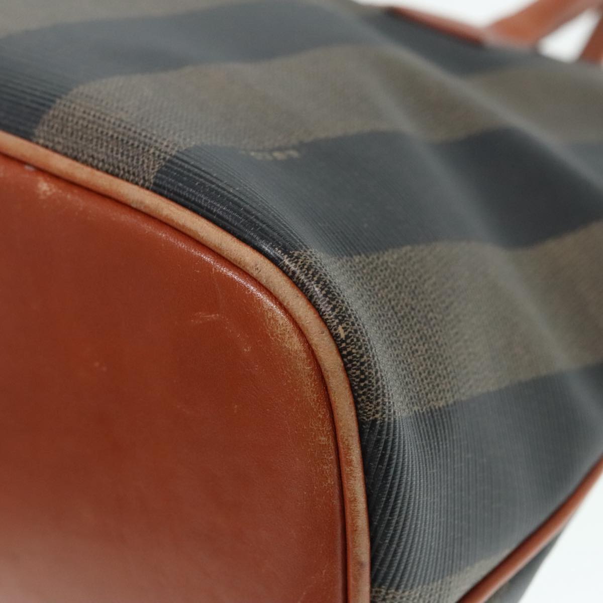 FENDI Pecan Canvas Hand Bag Brown Black gold 92679