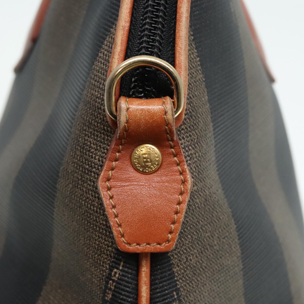 FENDI Pecan Canvas Hand Bag Brown Black gold 92679