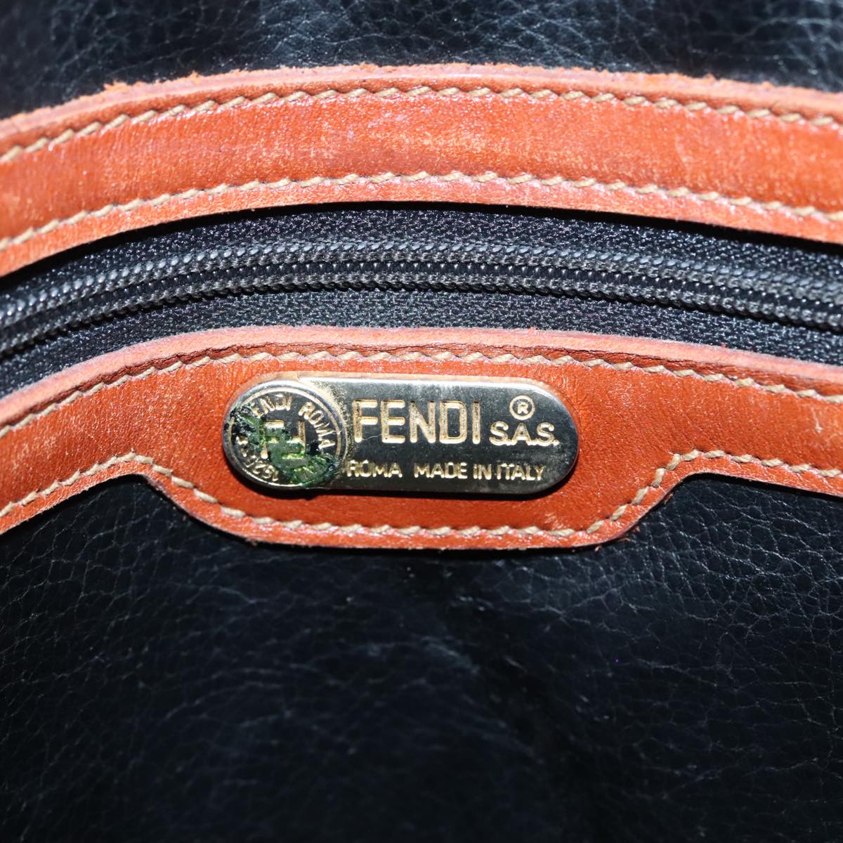 FENDI Pecan Canvas Hand Bag Brown Black gold 92679