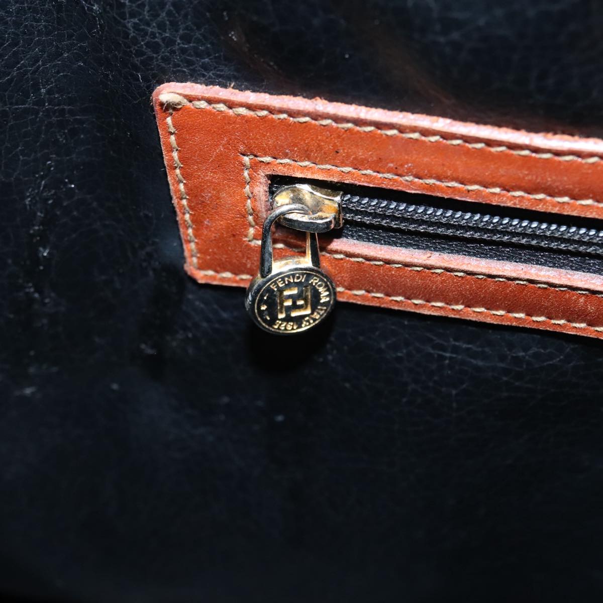 FENDI Pecan Canvas Hand Bag Brown Black gold 92679