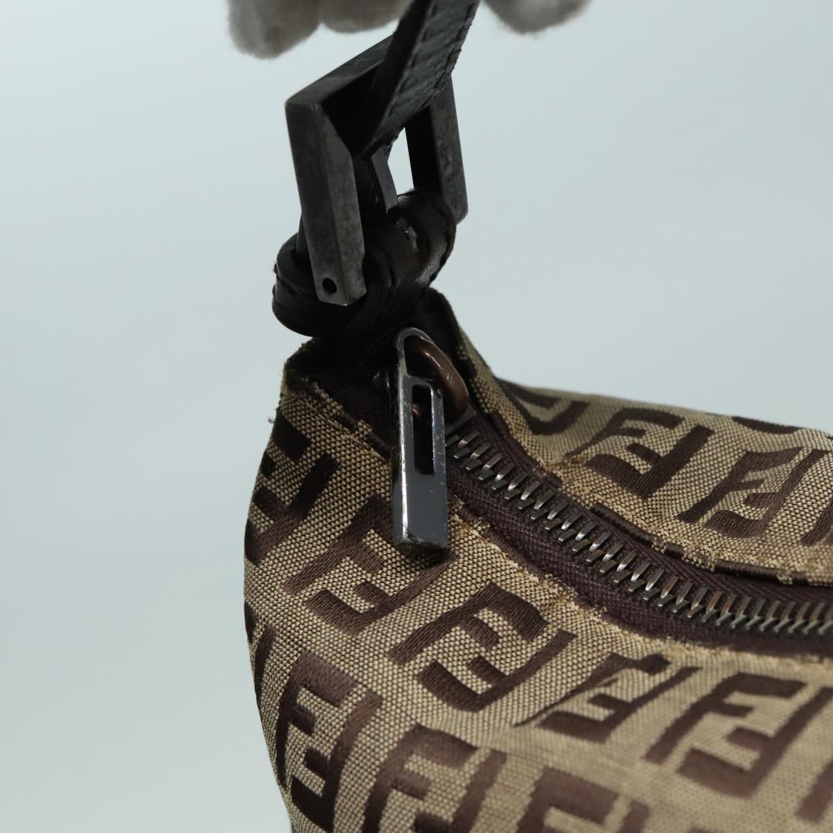 FENDI Zucchino Canvas Hand Bag Beige Brown 92979