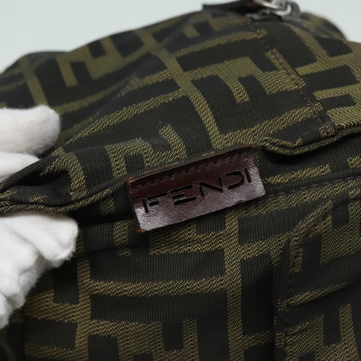 FENDI Zucca Canvas Hand Bag Brown Black Silver 93228
