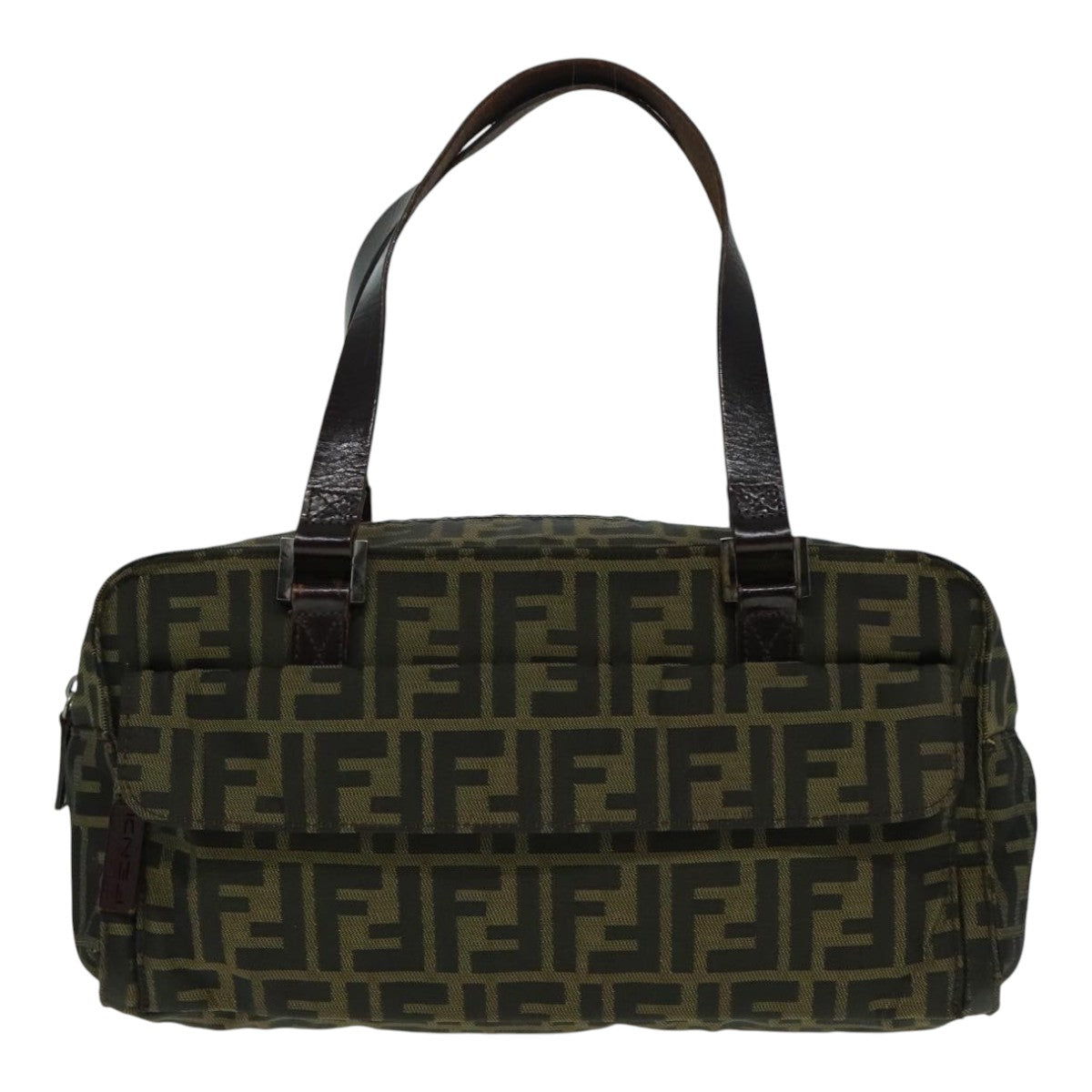 FENDI Zucca Canvas Hand Bag Brown Black Silver 93228