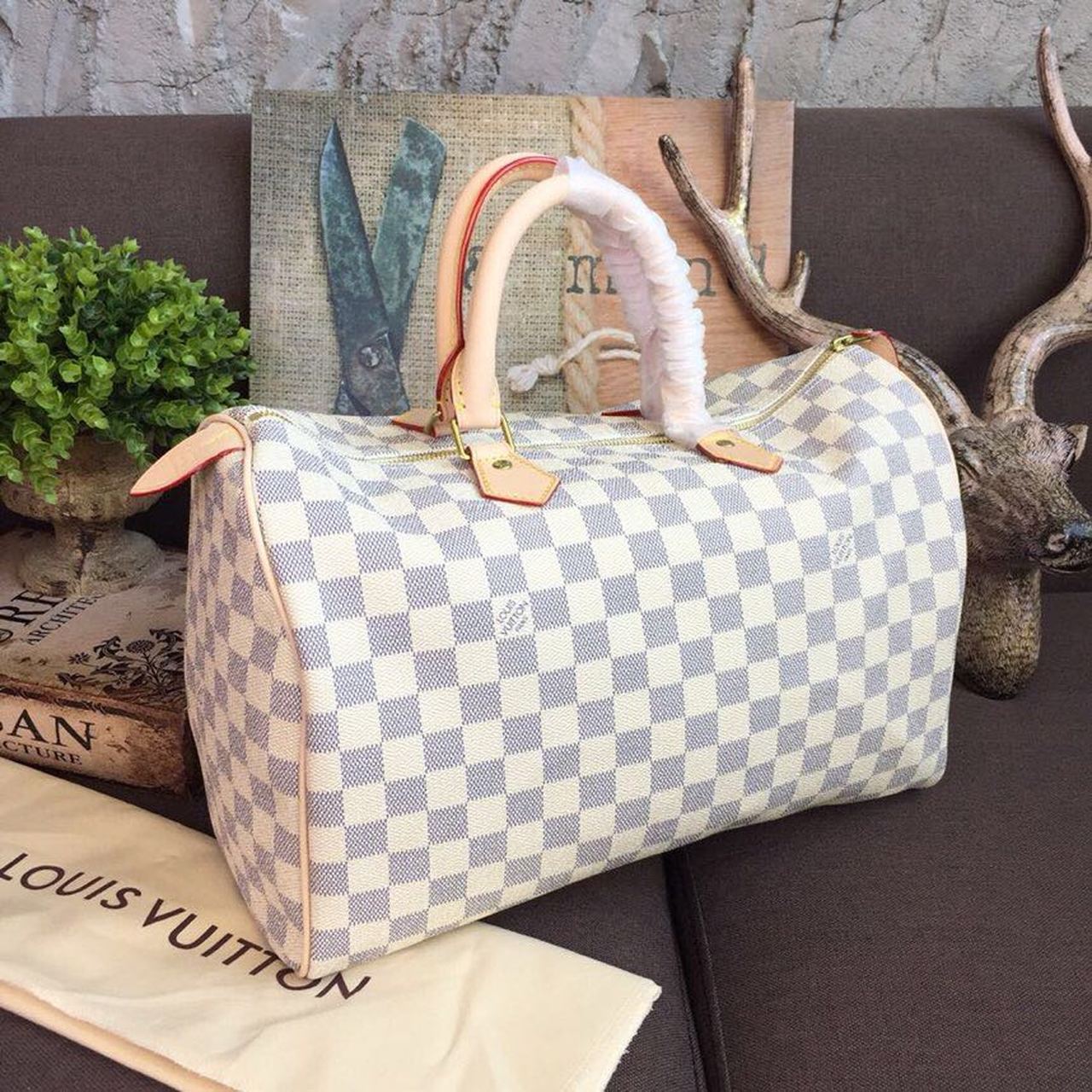 LV Speedy 35 Damier Azur Canvas For Women, WomenÃ¢â‚¬â„¢s Handbags 13.8in/35cm LV N41369