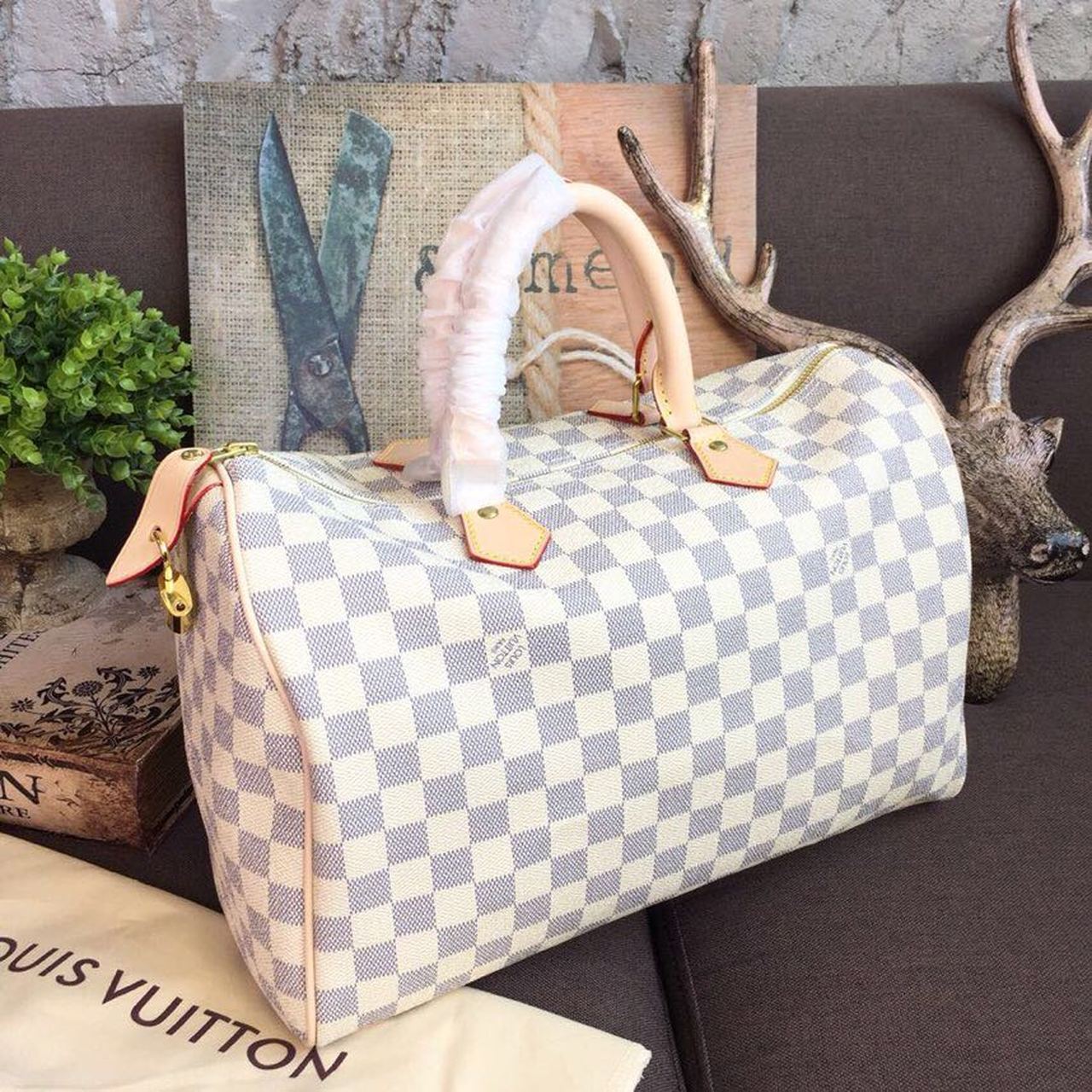 LV Speedy 35 Damier Azur Canvas For Women, WomenÃ¢â‚¬â„¢s Handbags 13.8in/35cm LV N41369