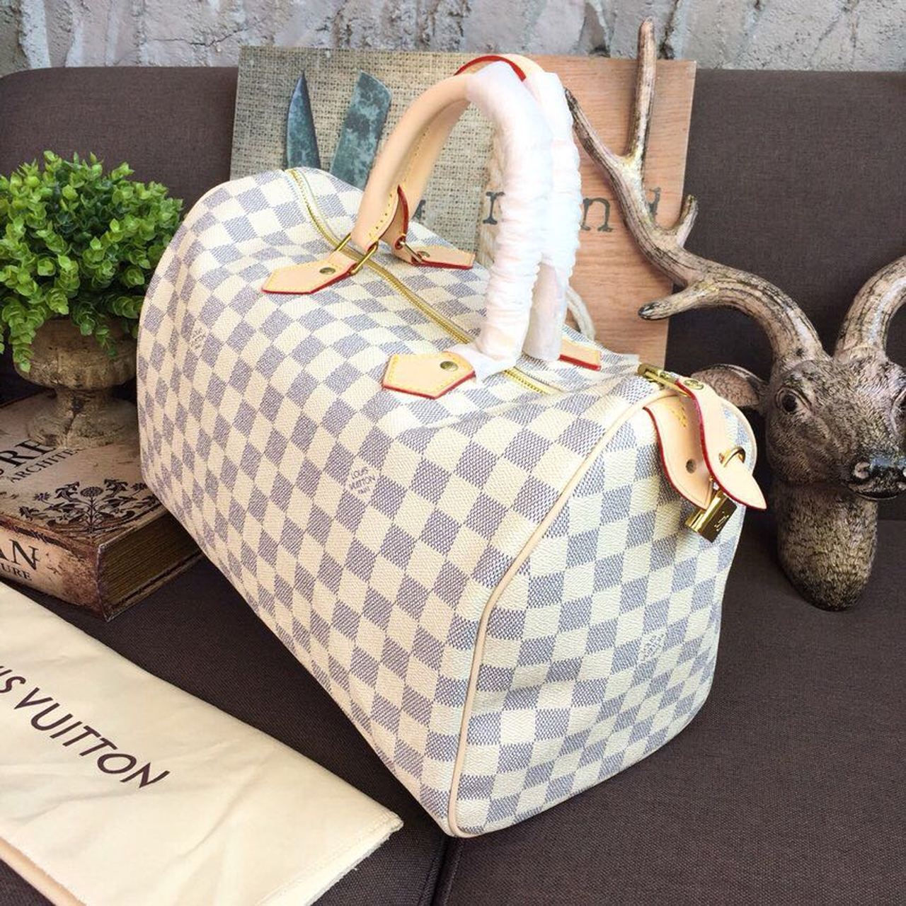 LV Speedy 35 Damier Azur Canvas For Women, WomenÃ¢â‚¬â„¢s Handbags 13.8in/35cm LV N41369