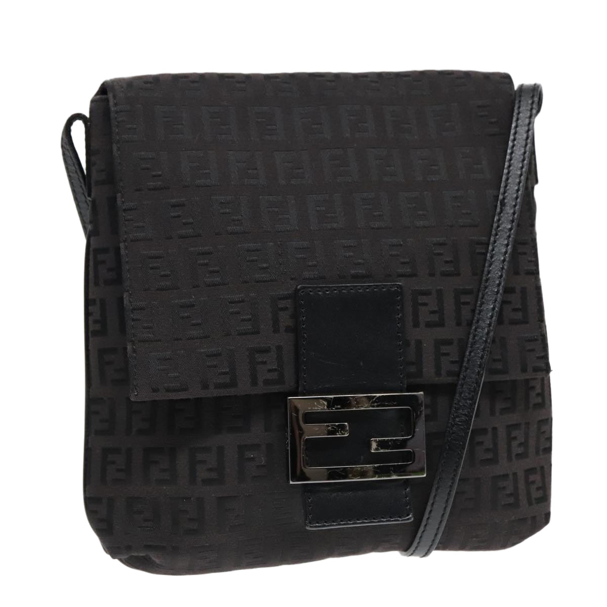 FENDI Zucchino Canvas Shoulder Bag Black 93358