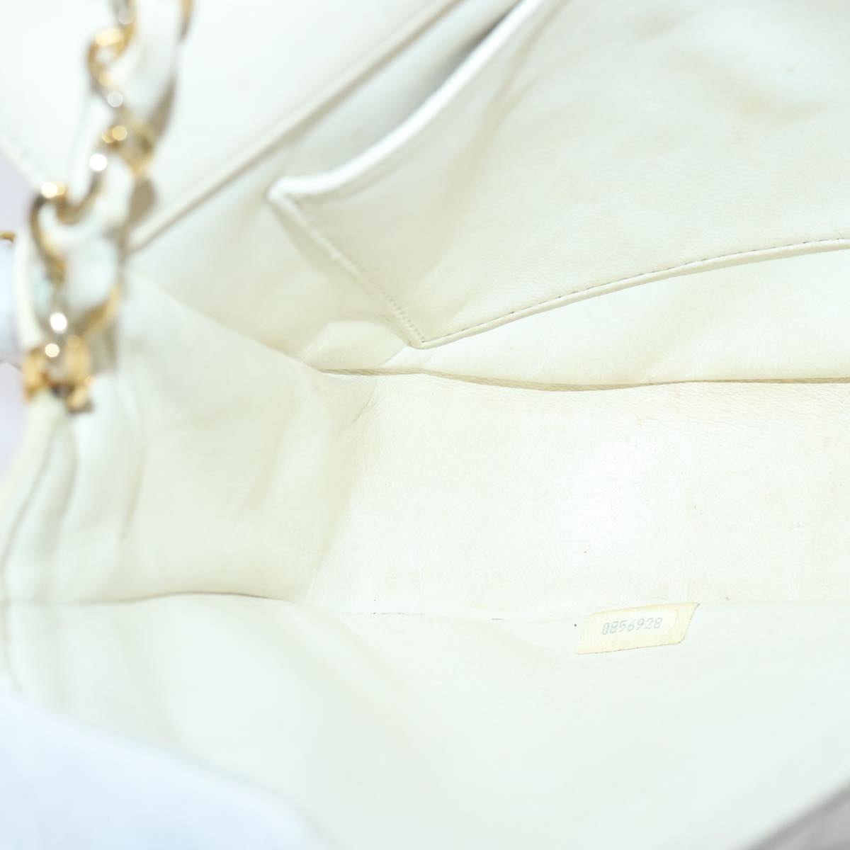 CHANEL Matelasse Big COCO Mark Chain Bag Lamb Skin White Gold CC 93377