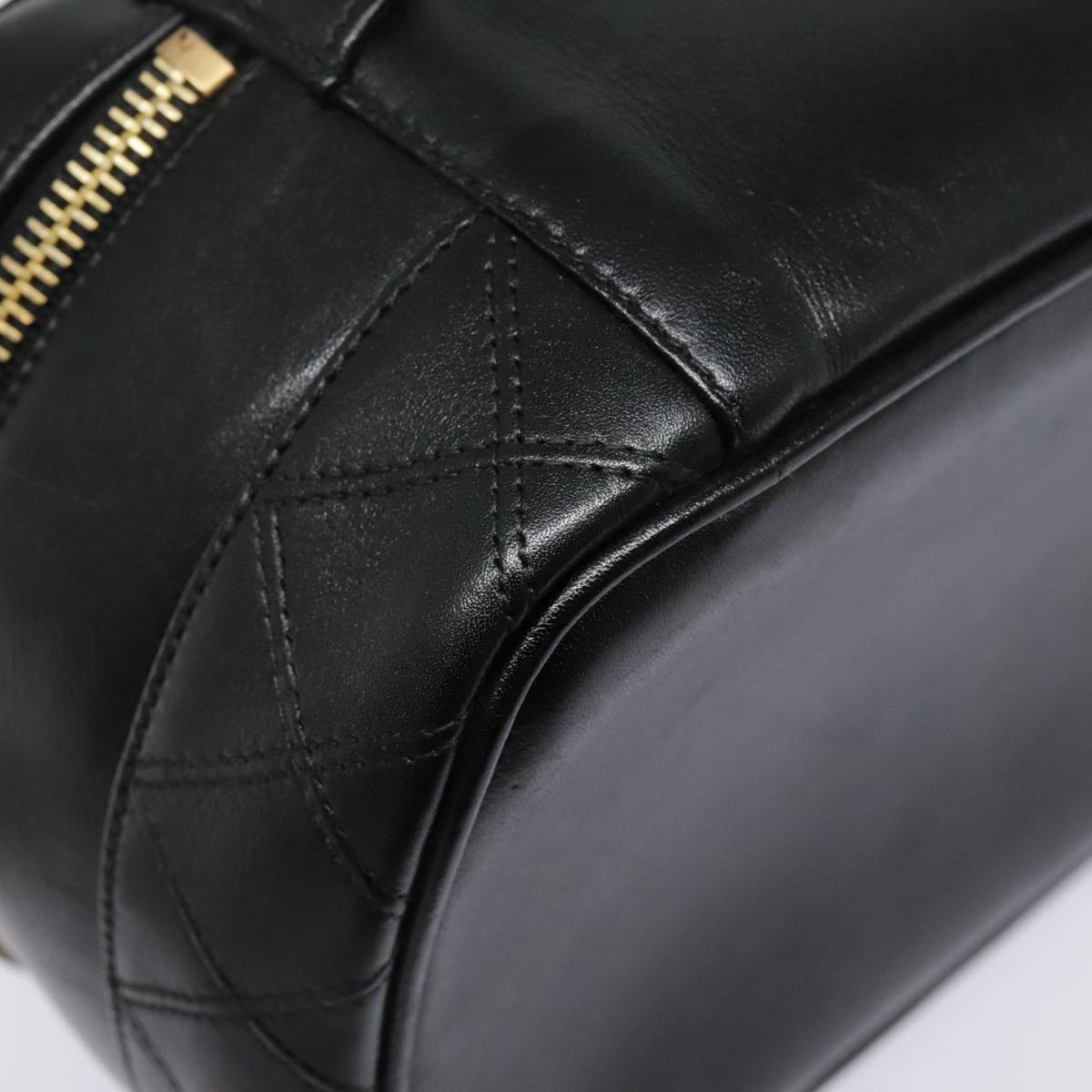 CHANEL Vanity Bicolore Pouch Leather Black Gold CC 93452