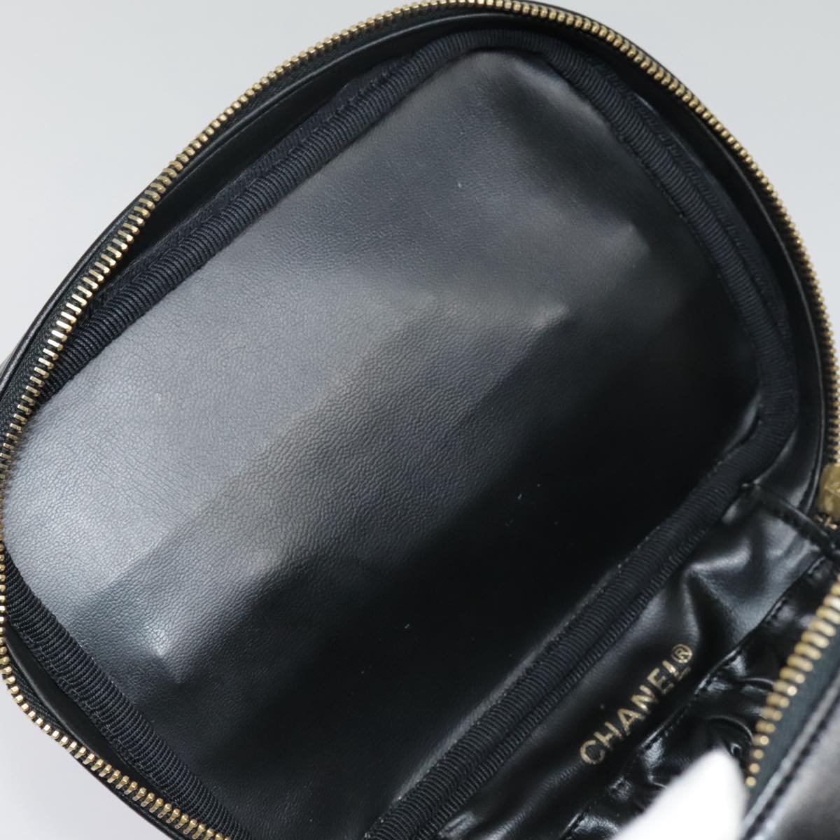 CHANEL Vanity Bicolore Pouch Leather Black Gold CC 93452