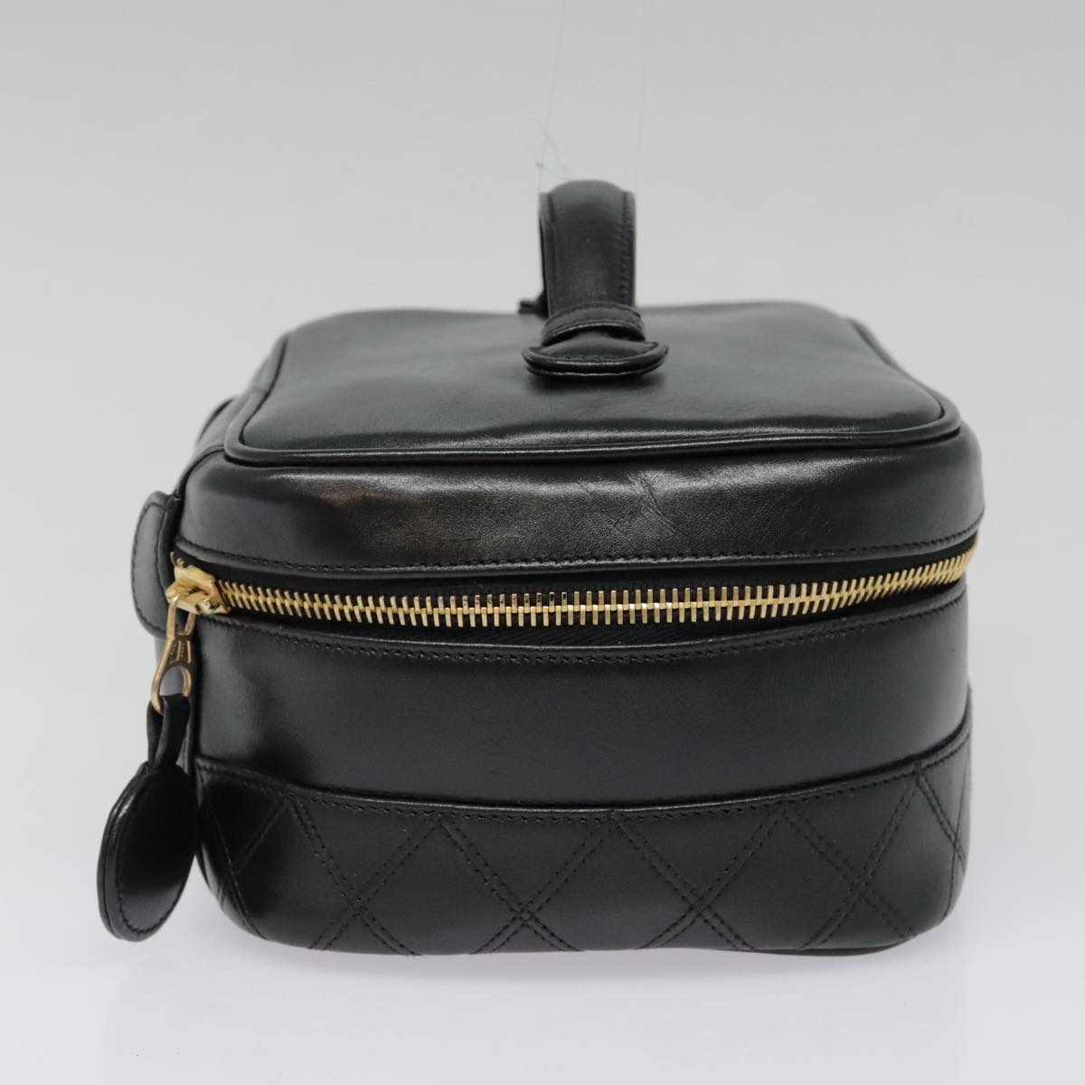 CHANEL Vanity Bicolore Pouch Leather Black Gold CC 93452