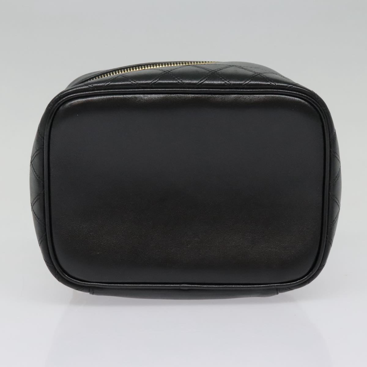 CHANEL Vanity Bicolore Pouch Leather Black Gold CC 93452