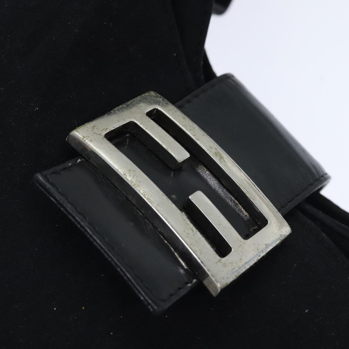 FENDI Mamma Baguette Shoulder Bag Nylon Black Silver 93465