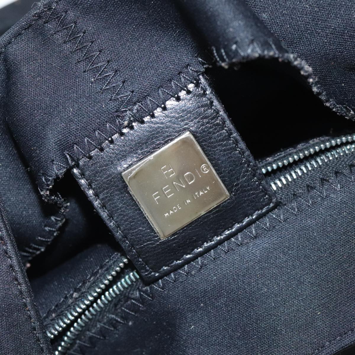 FENDI Mamma Baguette Shoulder Bag Nylon Black Silver 93465