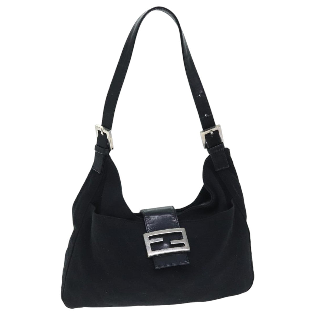 FENDI Mamma Baguette Shoulder Bag Nylon Black Silver 93465