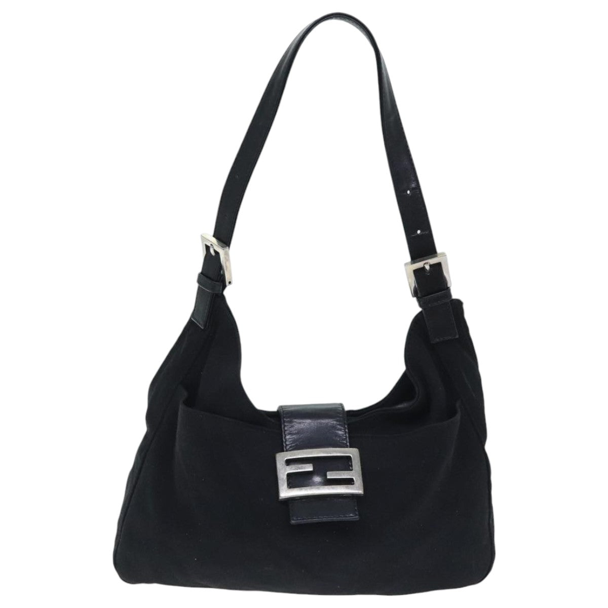 FENDI Mamma Baguette Shoulder Bag Nylon Black Silver 93465